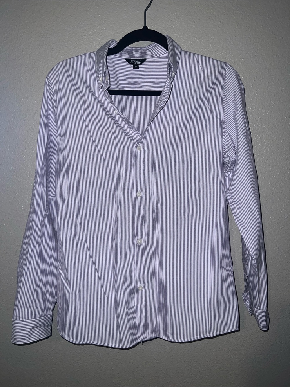 Jogal  Kids' Long-Sleeve Button-Down Shirt - White with purple Stripes